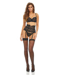 Bombshell Boudoir Strap Overlay Bra, Garter Belt & G-String Black SM