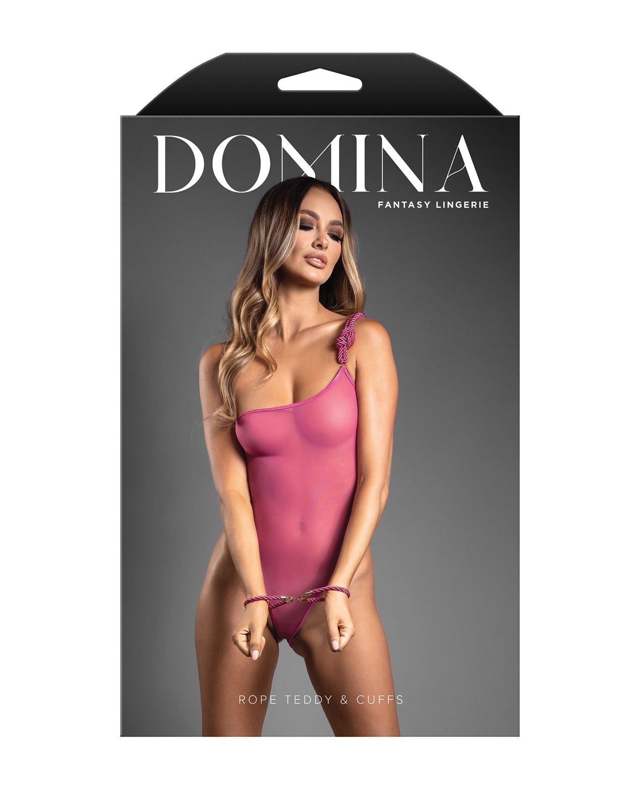 Domina One-Shoulder Sheer Teddy & Rope Cuffs Pink L/XL
