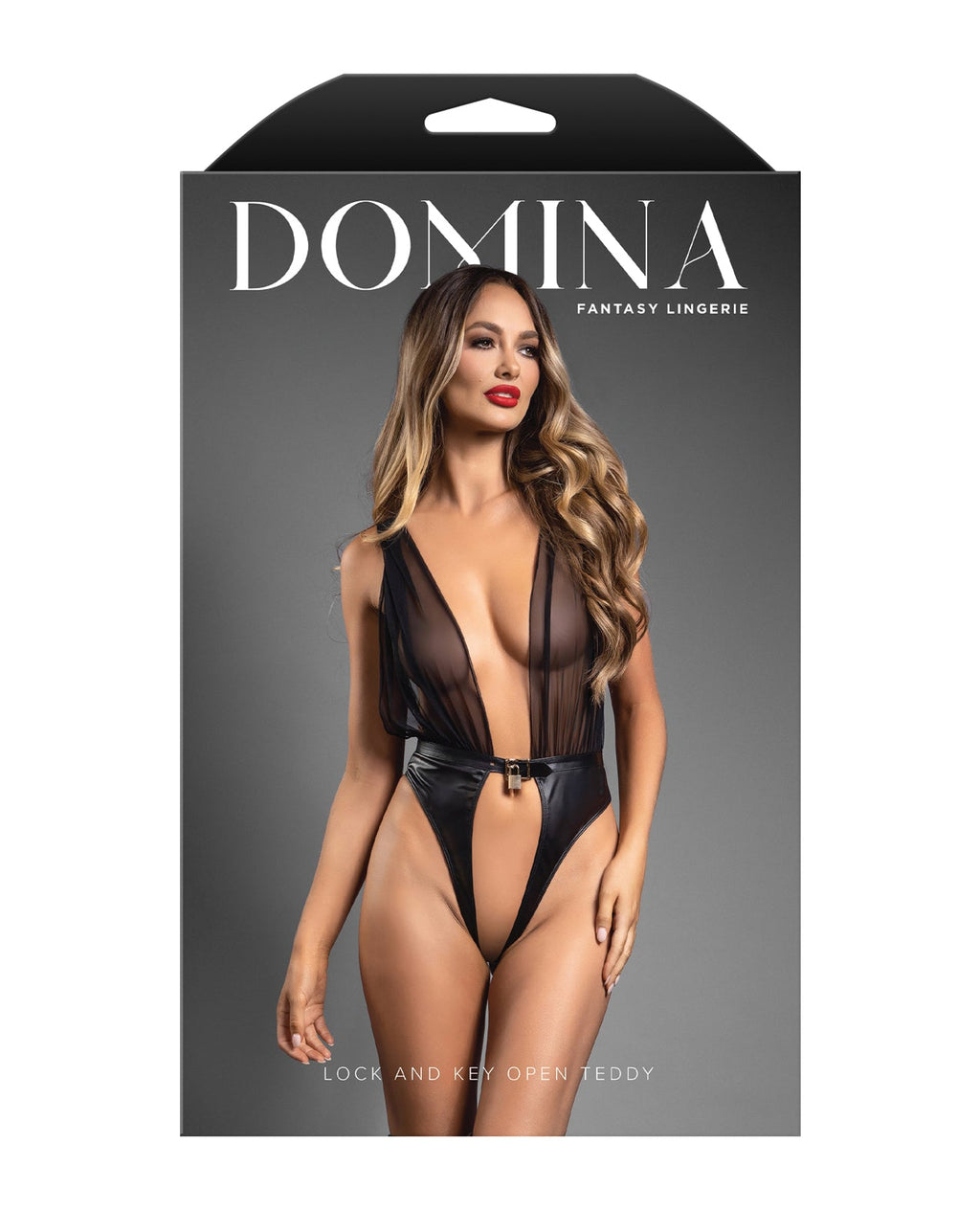 Domina Plunge Front Teddy with Lock & Key Black M/L
