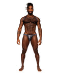 Snaked Metallic Coated Shoulder Sling Harness Thong Black/Blue S/M