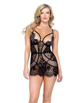 Femme Fatale Scalloped Eyelash Lace & Mesh Chemise & Thong Black MD