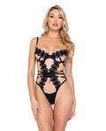 Ebony Rose Floral Guipure Lace Trim Teddy Black SM