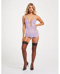 Lace & Mesh Triangle Cup Chemise w/Garters & Thong Lavender SM
