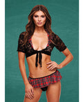 Teacher's Pet Schoolgirl Lace Top, Tie & Skirt Black/Red M/L