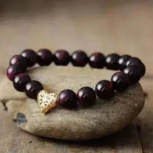 Garnet Heart Bracelet – 10mm Natural Stones | Bohemian Luxury