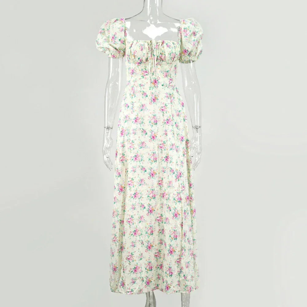 Summer Women Puff Sleeve Floral Printed Dress,Long Dresses,Woman Clothing,Dress Women,Women's Elegant Dresses,Sexy Costume Women