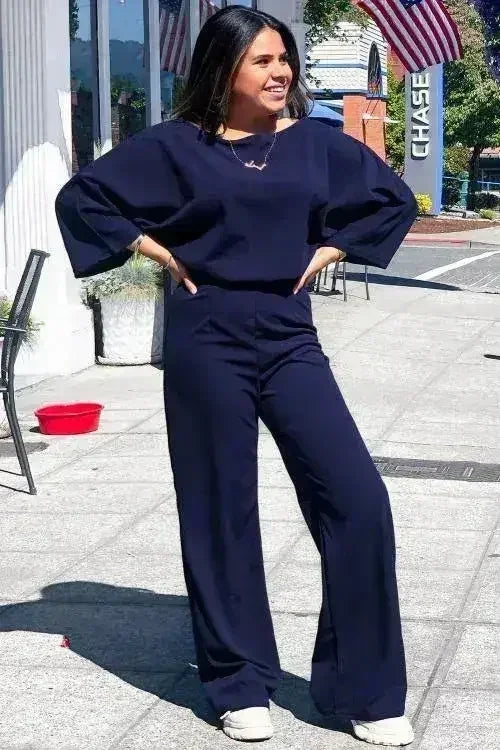 Bracelet Sleeve Jumpsuit – Waist Tie Wide Leg Romper – Day to Night
