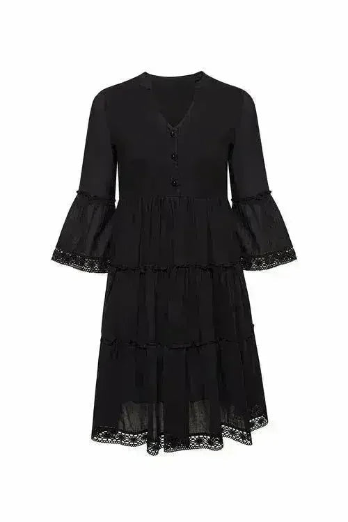 MIKA Black Mini Dress | Boho Peasant Style | Femstylo