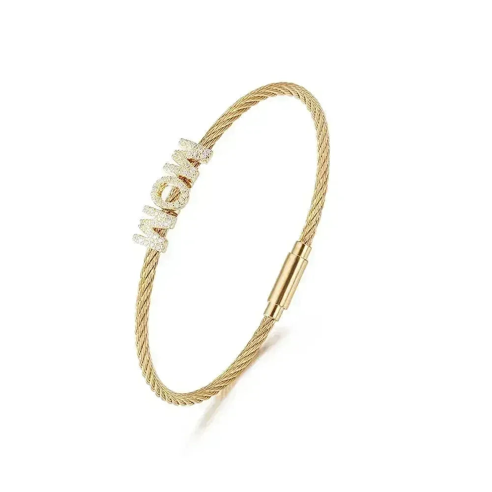 "Mom" Pave Bracelet - Hypoallergenic 316L Stainless Steel Jewelry