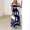 Summer Beach Dress - Floral Printed Smocking Vacation Dress with Puff Sleeves
