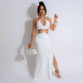 Women Clothing Small Louver Sexy Halter Lace Up Slim Fit Hollow Out Cutout Dress
