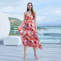 Backless Dress Women Bohemian Printed V neck Split Dress