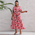 Super Fairy V neck Floral Print Dress Seaside Holiday Beach Loose Waist Long Dress