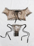 Brown Printed Sexy Lingerie Mesh Floral Print Black Lace Emotional Strap Sexy Sleepwear