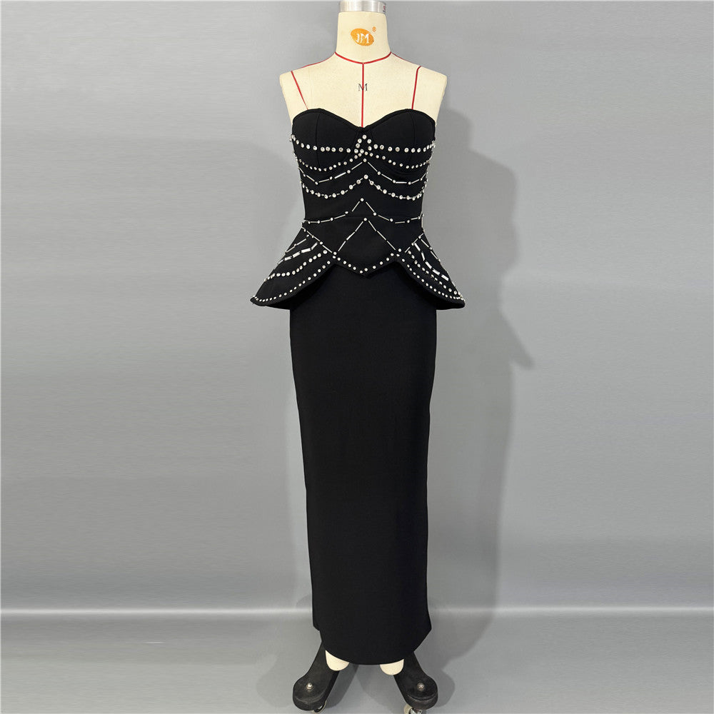 Diamond Sexy Tube Top Bandage One Piece Dress Niche Party Skinny Long Evening Dress