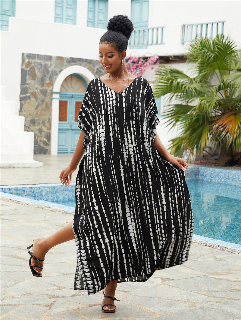 Printed Beach Blouse Loose Robe Vacation Sun Protection Shirt Swimsuit Blouse