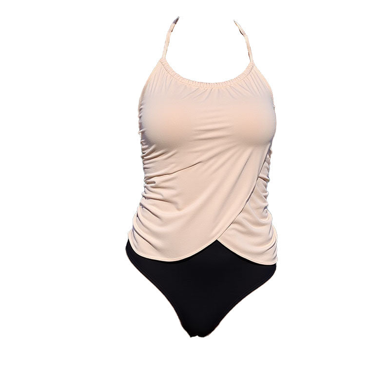 Swimsuit Color Matching Halter Conservative One Piece Swimsuit Women Beach Bikini
