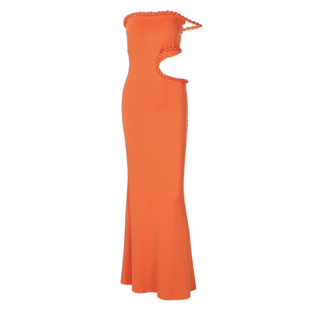 Summer Women Clothing Sexy off Neck Hollow Out Cutout out Cropped Slim Hip Dress