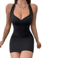 Popular Small Sunken Stripe Sexy Lace up Halterneck Slim Hip