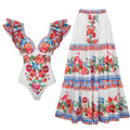Ruffled Slimming Printed One Piece Swimsuit Women