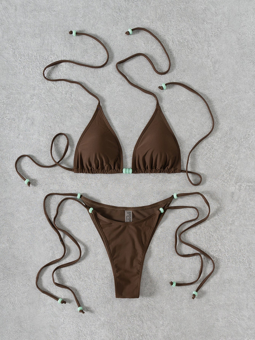 Bikini Solid Color Beaded Lace up Sexy Split Bikini Swimsuit Swimwear Women