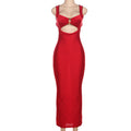 Fall Women Clothing Sexy Solid Color Sling Waist Slim Backless Sexy Dress
