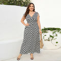 High Grade Black White Plaid V neck Dress Slimming Women Clothing Graceful Long Dress