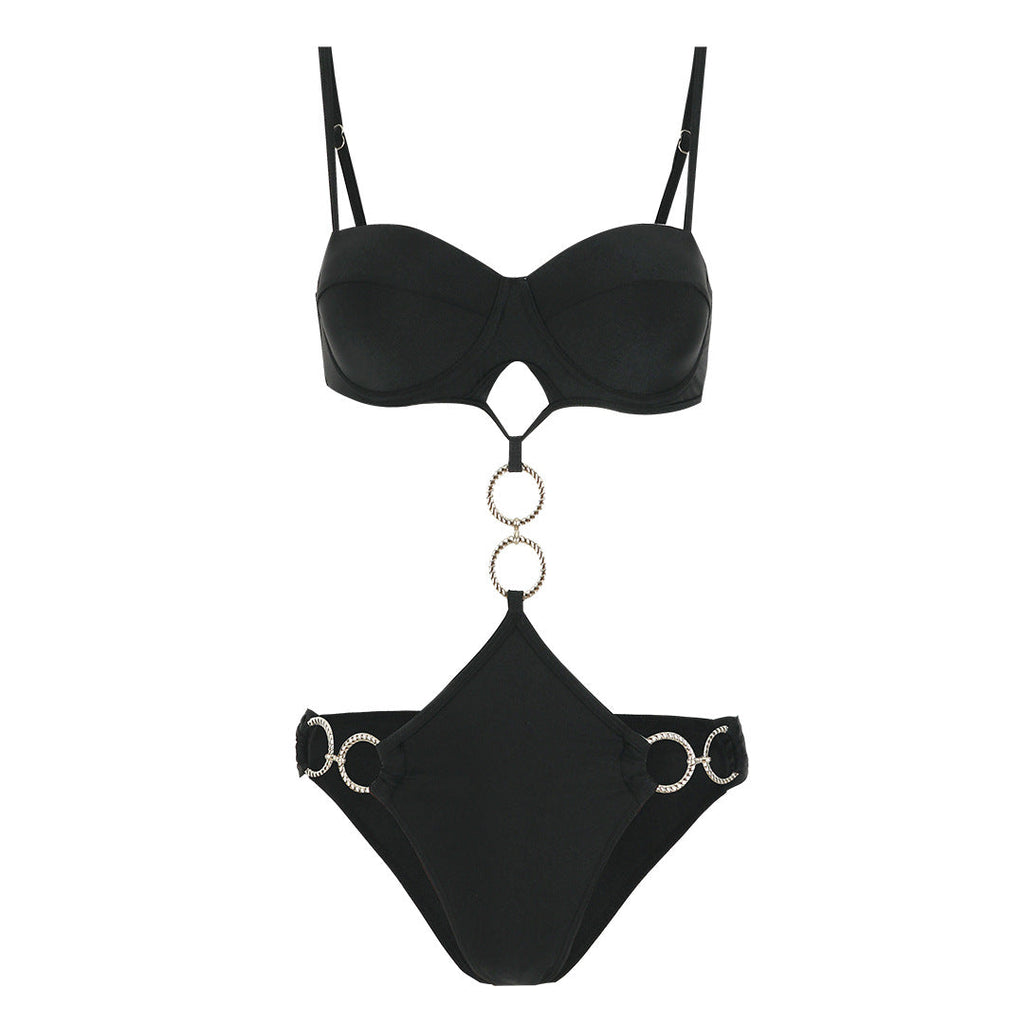 Solid Color One Piece Bikini Sexy Open Back Swimsuit Women Bikini