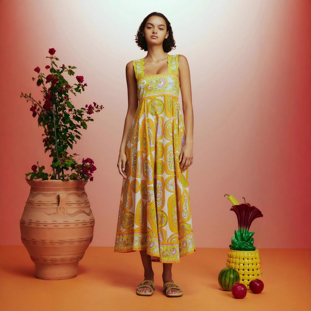 Summer Sexy Sling Printed High Waist Big Swing Dress Women