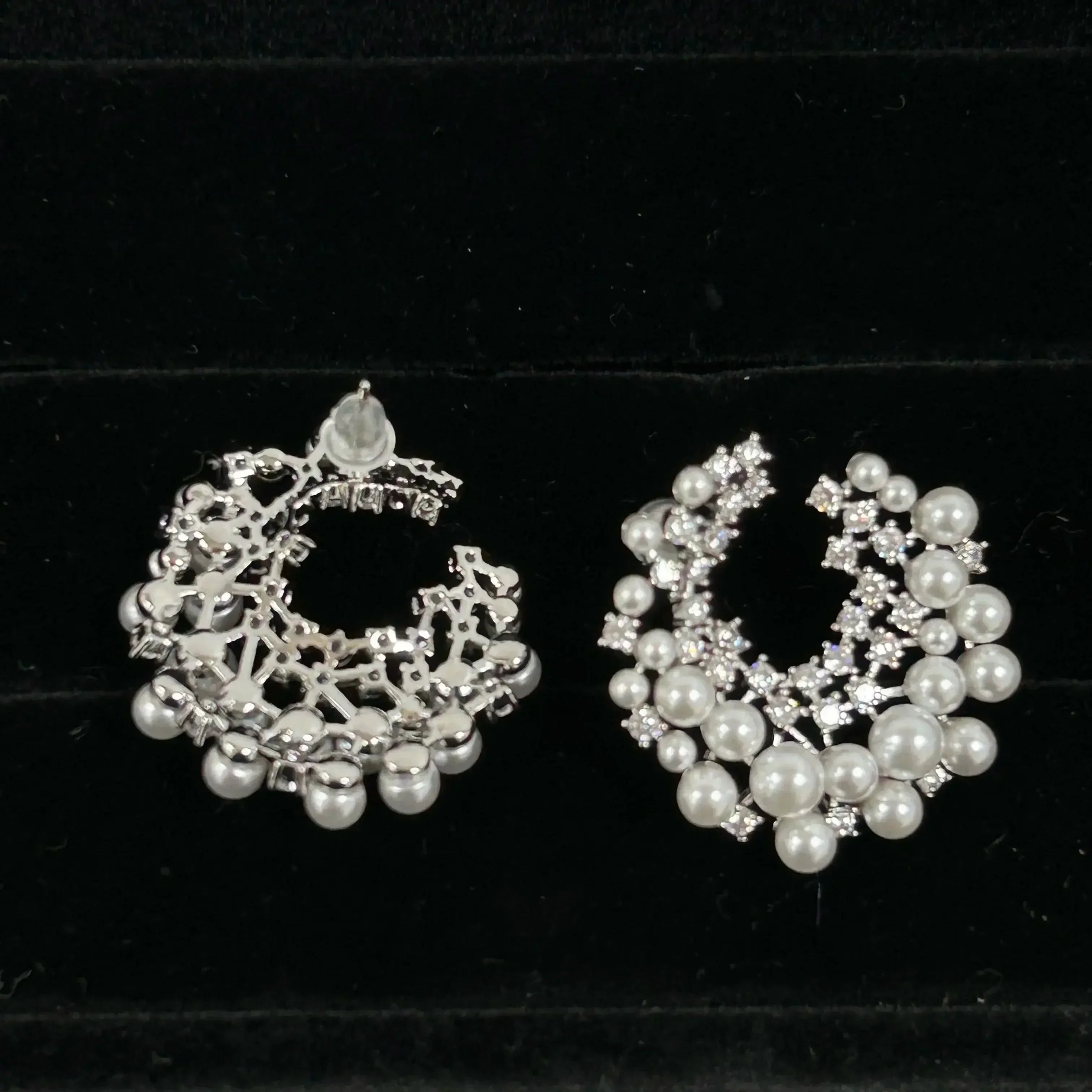 Vintage Rhinestone Firework Stud Earrings for Women Elegant Double Row Imitation Pearl Earring Girl Party Wedding Jewelry