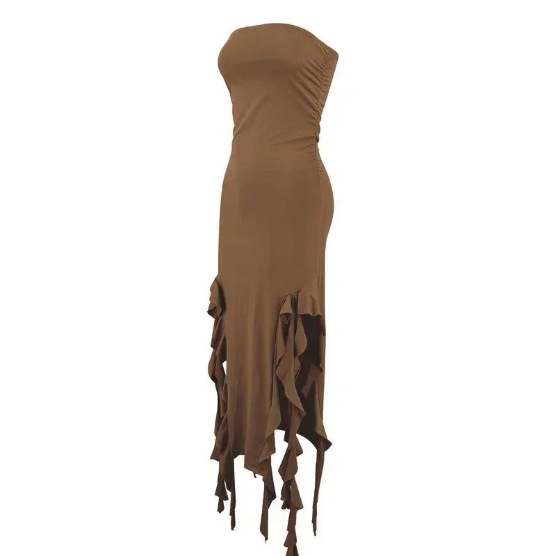 BWQ Long Dresses For Women Slit Sexy Bodycon Sleeveless Jellyfish Dress Hot Girls Fashion Off The Shoulders Maxi Dress Woman