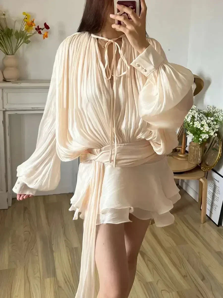 Women's A-Line Mini Dress with Long Sleeves & Empire Waist