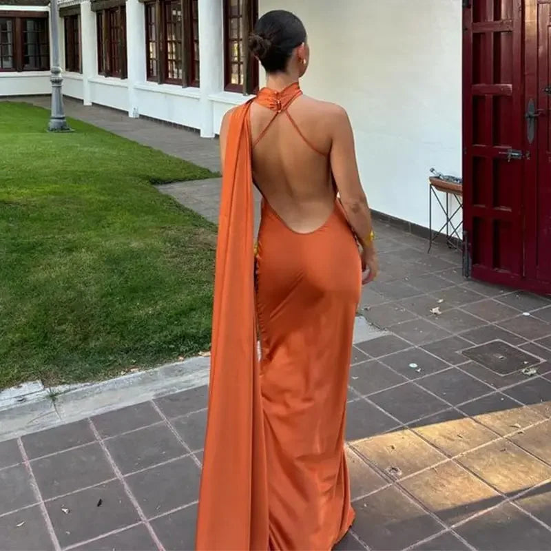 Backless Lace-Up Maxi Dress | Ribbon Sleeveless Evening Gown - Femstylo