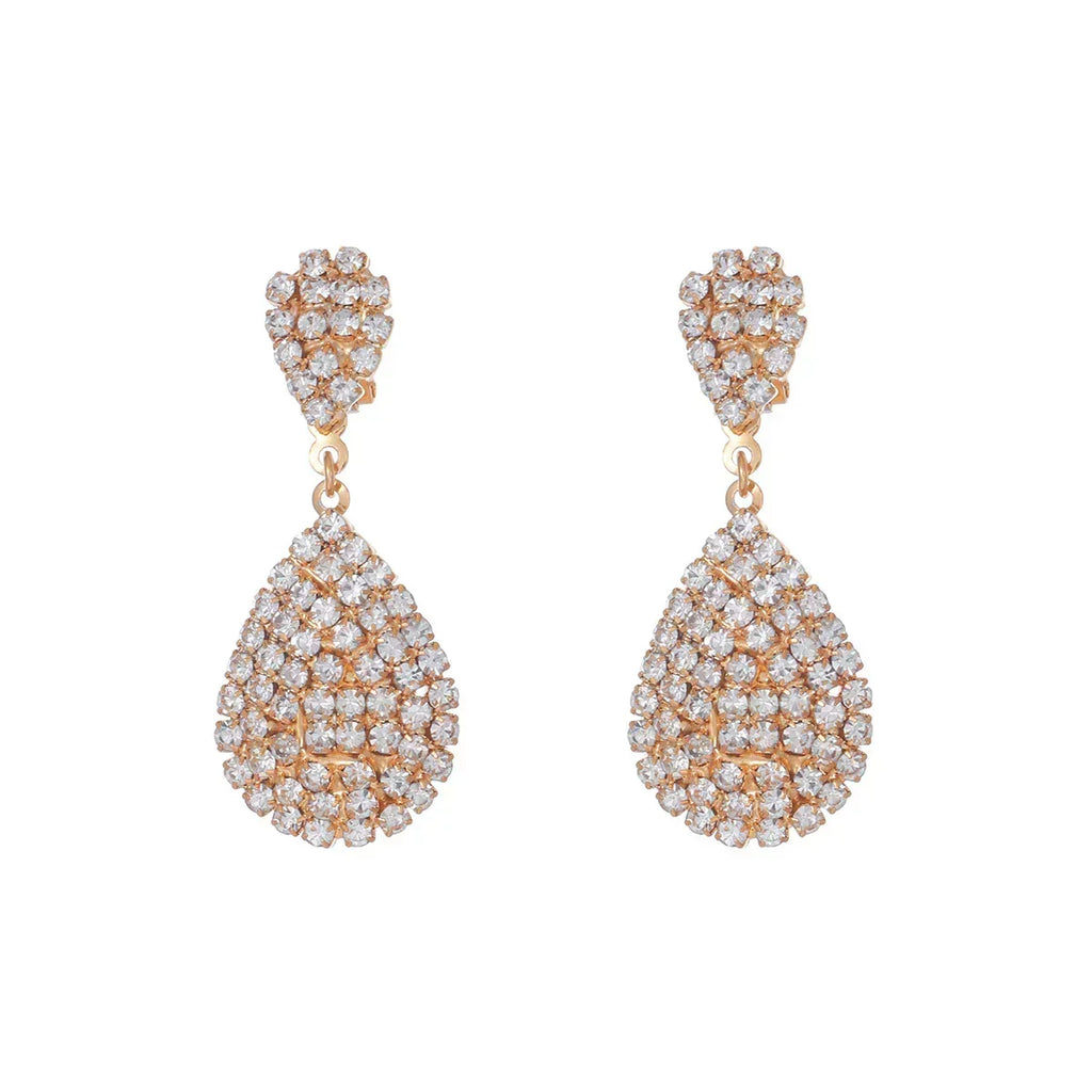 Water Drop Clip On Earring Cubic Zirconia Crystal Dangle Earrings Statement Earrings no pierced for Women Wedding Bridal jewelry