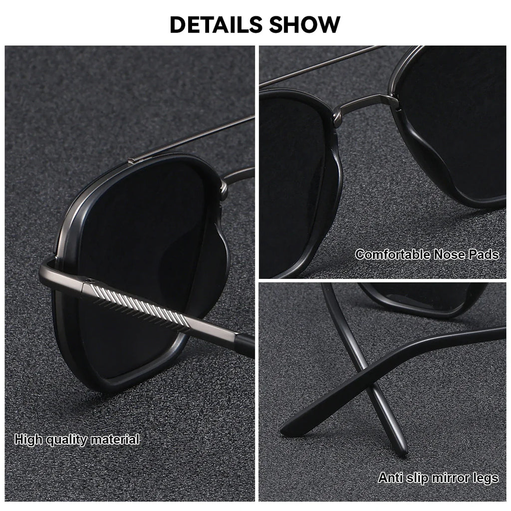 BARCUR Sunglasses Men’s Polygon Fashionable Frame – Polarized UV400 Protection for Summer Driving Outdoor and Casual Wear – Stylish Comfortable Thickened Striped Design with TAC Lenses