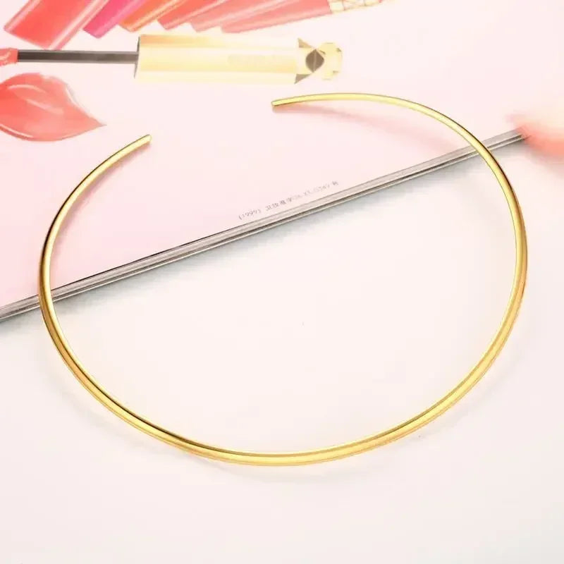 Choker Neck Cuff for Women, Open Collar Choker Torques Necklace Adjustable ,Simple Stainless Steel Jewelry