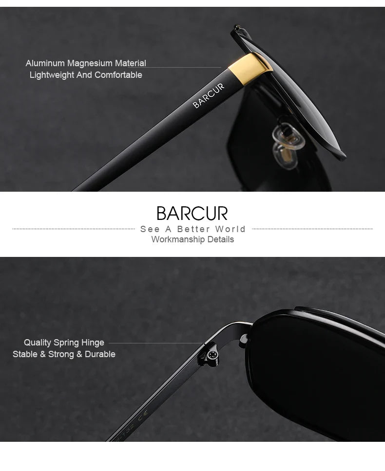 BARCUR Polarized Sunglasses for Men – Trendy UV400 Gradient Lens Oval Comfortable Frame Sports Driving Hiking Fishing Outdoor Fashion Eyewear with Durable Stainless Steel Frame – Casual Apparel Accessory Gift for Him
