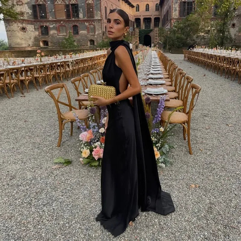 Backless Lace-Up Maxi Dress | Ribbon Sleeveless Evening Gown - Femstylo