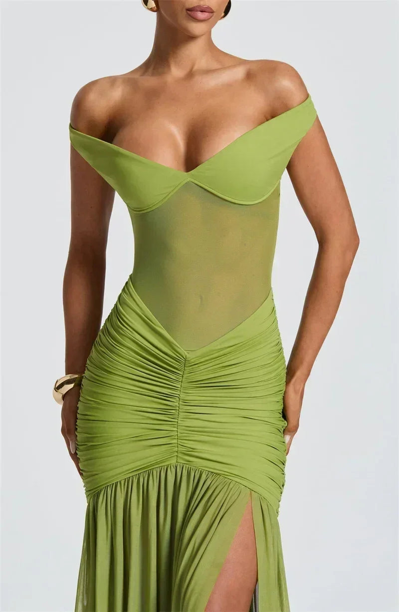 Mozision Off-shoulder Backless Sexy Maxi Dress Women Gown Halter Sleeveless Backless Thigh High Split Club Party Long Dress
