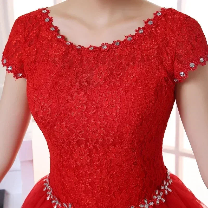 Plus size Vestidos De Novia Real Photo Red pure White Lace O-neck Sequins Wedding Dresses Cheap Princess Bride Gowns Frock HS587