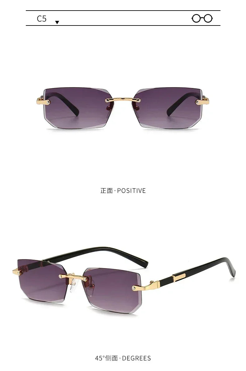 Rimless Sunglasses Rectangle Fashion Popular Women Men Shades Small Square Sun Glasses For Female male Summer Traveling Oculos