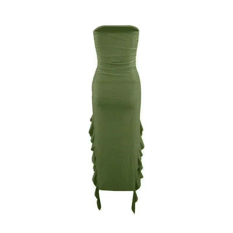 BWQ Long Dresses For Women Slit Sexy Bodycon Sleeveless Jellyfish Dress Hot Girls Fashion Off The Shoulders Maxi Dress Woman