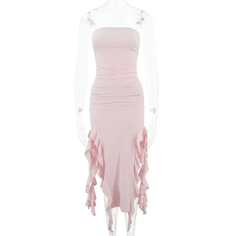 BWQ Long Dresses For Women Slit Sexy Bodycon Sleeveless Jellyfish Dress Hot Girls Fashion Off The Shoulders Maxi Dress Woman