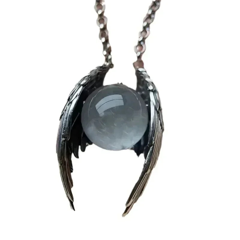 Personality Angel Ghost Beads Wings Pendant Necklace for Men Women Guard Angel Necklace Hip Hop Jewelry Accessories