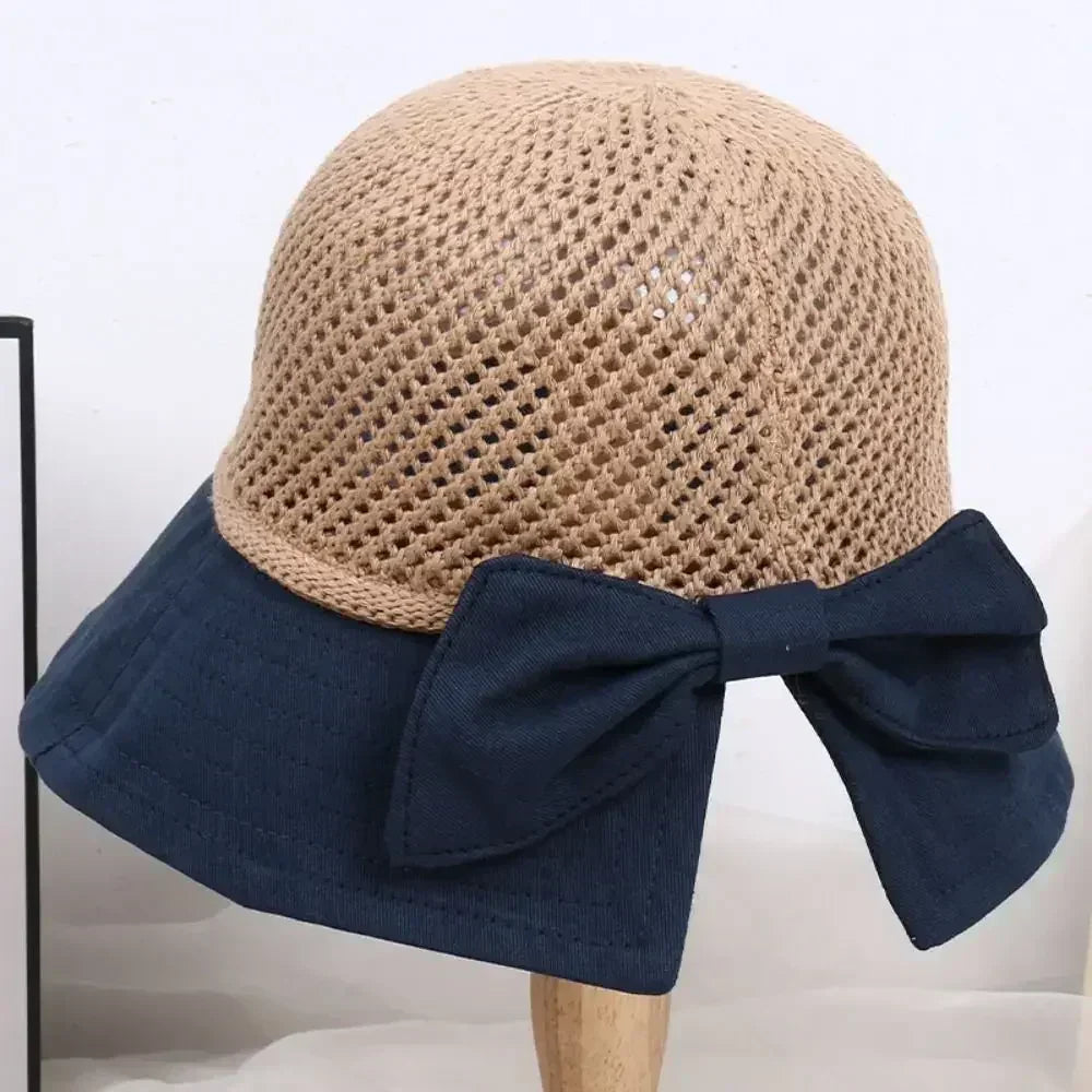 Summer Women Bucket Hat UV Protection Sun Hats Soft Foldable Wide Brim Outdoor Beach Hat Panama Cap Ponytail Cap