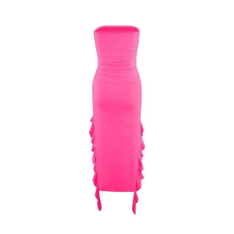 BWQ Long Dresses For Women Slit Sexy Bodycon Sleeveless Jellyfish Dress Hot Girls Fashion Off The Shoulders Maxi Dress Woman