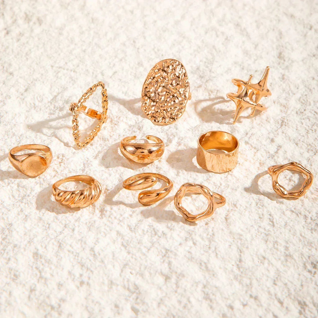 Docona Fashion Elegant Stacking Gold Colour Rings Geometric Design Ring Set Accessories Daily Festival Party Gifts 27910