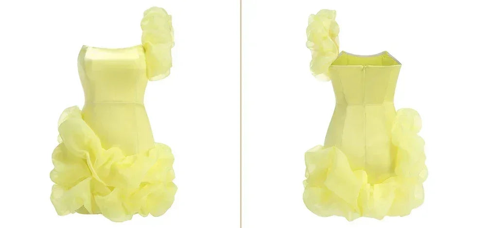 New fashion and sexy solid color wrapped chest dress, women's temperament decorative pleated ruffled edge party dress