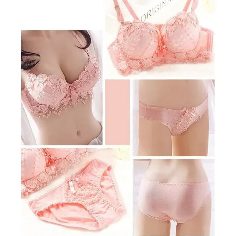 Women Lace Bra Sets Flower Printed Underwear Suit Sexy Lady Ultra-Thin Lingerie Comfortable Push Up Brassiere Outfit