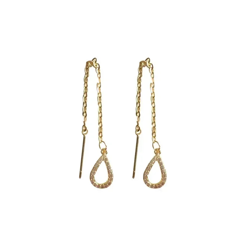 925 Silver Earring For Women Long Tassel Earrings Ear Line pendientes Fashion Zircon Star Drop Earrings